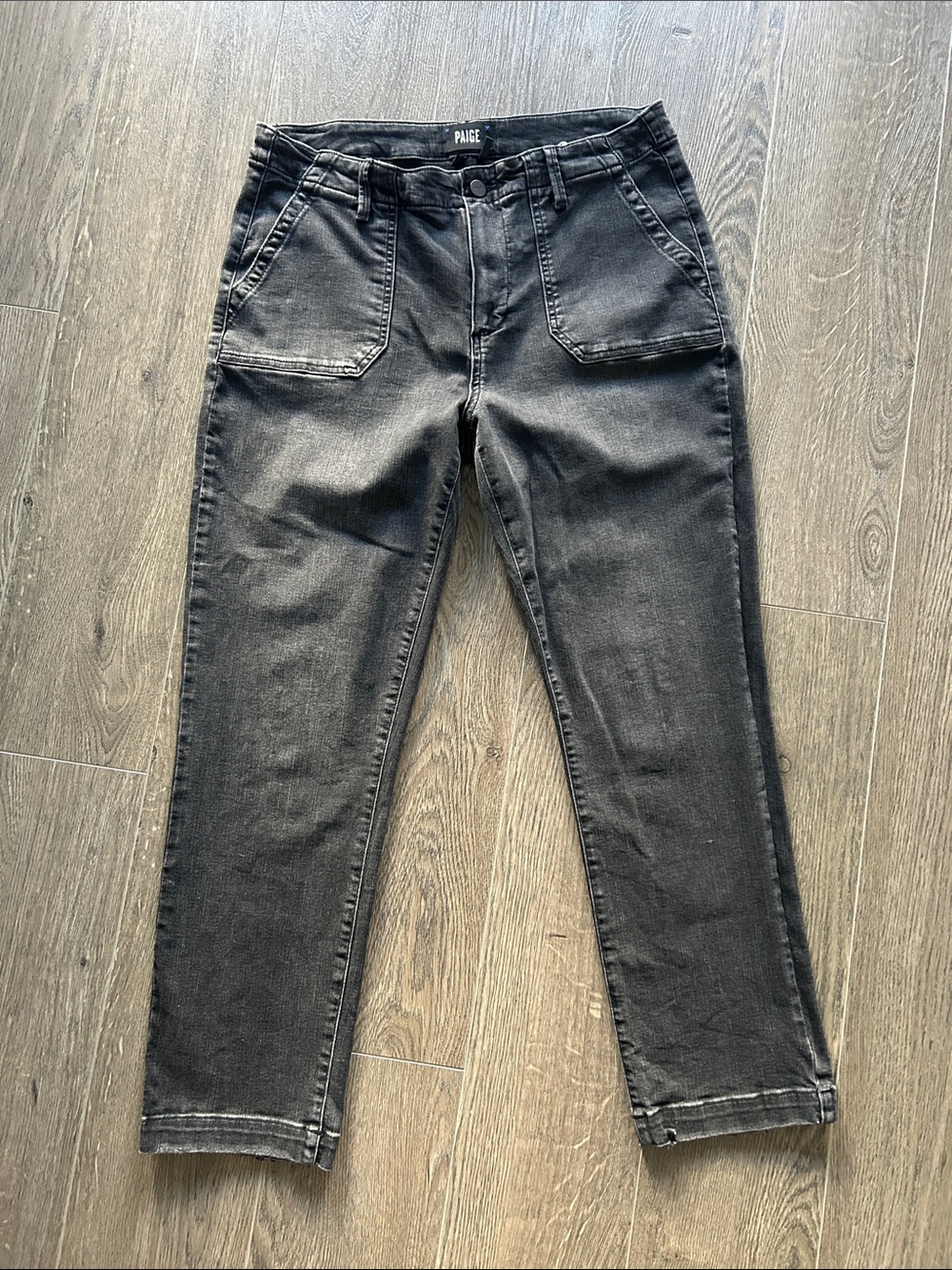 Paige Utility Jeans Patch Pockets Soft Black Size 30